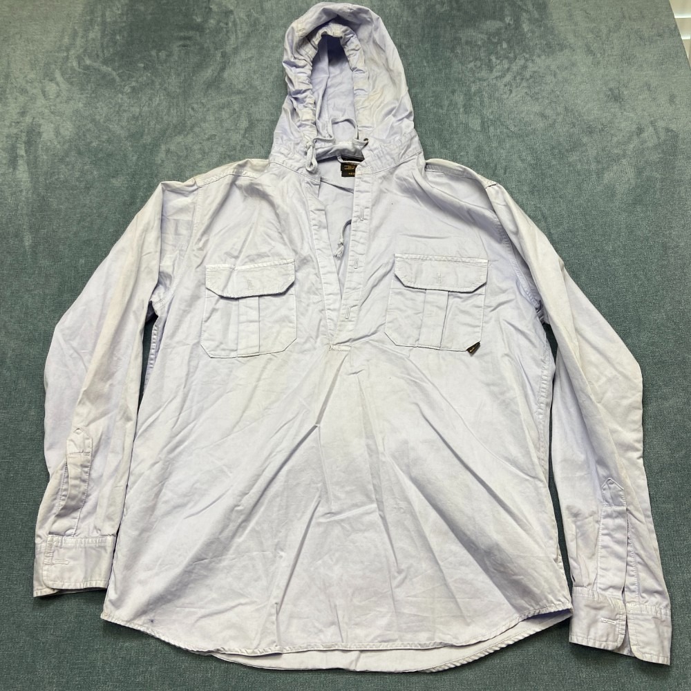 Civilianaire Japanese Denim Utility Shirt Mens Medium Blue Hooded Henley Neck
